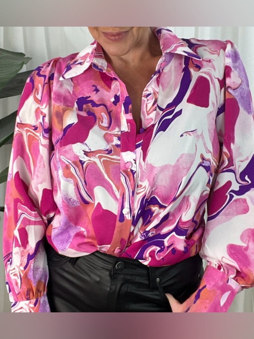 OVI Pink & Purple Long Sleeve Shirt Size Small